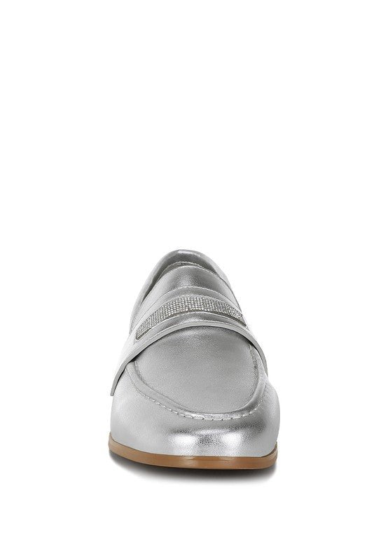 Eden Ode Rhinestone Strap Metallic Loafers - Loving It Shop