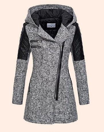 Women Warm Slim Full Zipper Coat Thick Woolen Coat Female Fall Winter Windbreaker Hooded Diagonal Zipper Women&