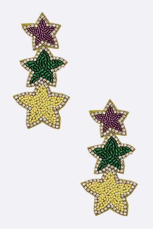 Mardi Gras Color Star Earrings - Loving It Shop