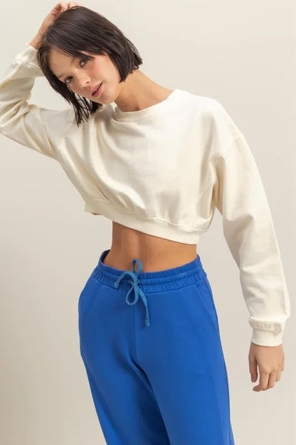Crew Neck Long Sleeve Crop Sweatshirt