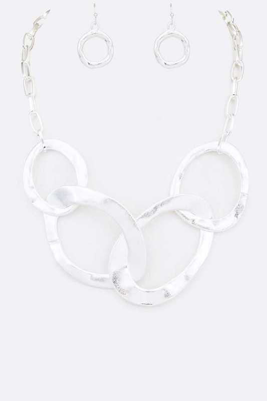 Hammered Ring Interlock Statement Necklace Set - Loving It Shop