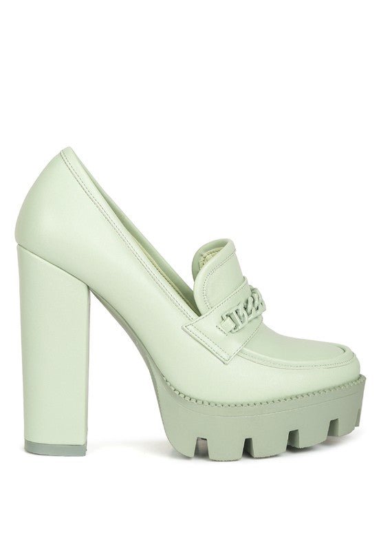 Corinne Chain Embellished Chunky Loafers - Loving It Shop