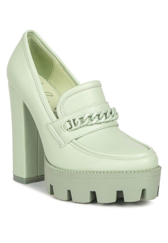 Corinne Chain Embellished Chunky Loafers - Loving It Shop