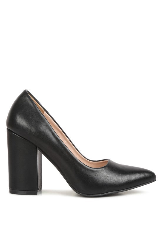 ZHURI Faux Leather Solid Block Heel Pumps