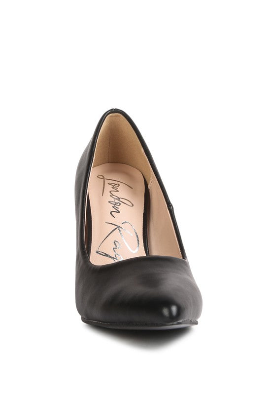 ZHURI Faux Leather Solid Block Heel Pumps
