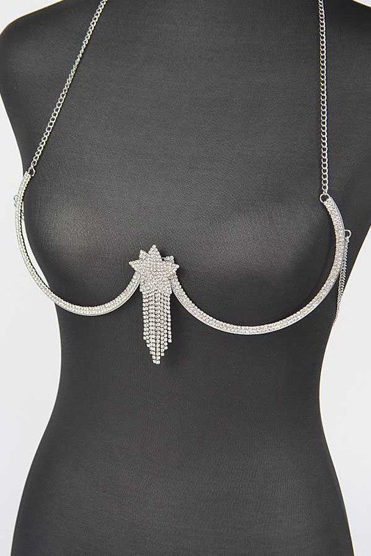 Rhinestone Star Fringe Drop Bra Chain - Loving It Shop