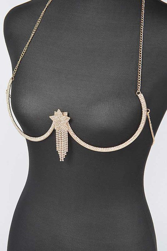 Rhinestone Star Fringe Drop Bra Chain - Loving It Shop
