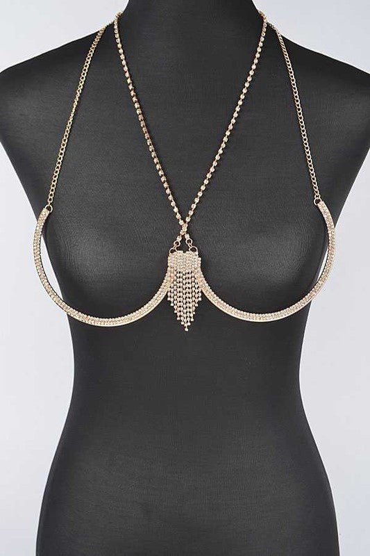 Rhinestone Fringe Detail Iconic Bra Chain - Loving It Shop