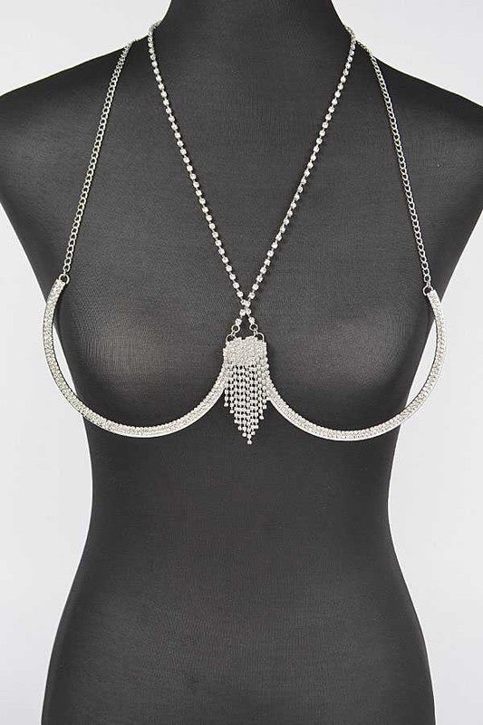Rhinestone Fringe Detail Iconic Bra Chain - Loving It Shop