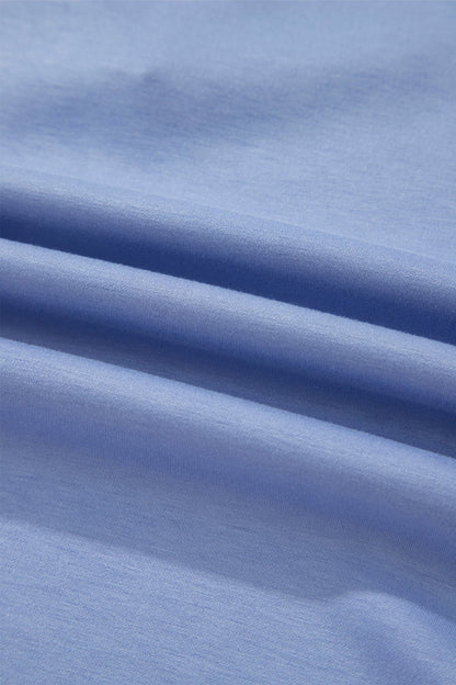 Sky Blue Preppy Striped Trim V Neck Polo Tee Drawstring Skirt Set - Loving It Shop