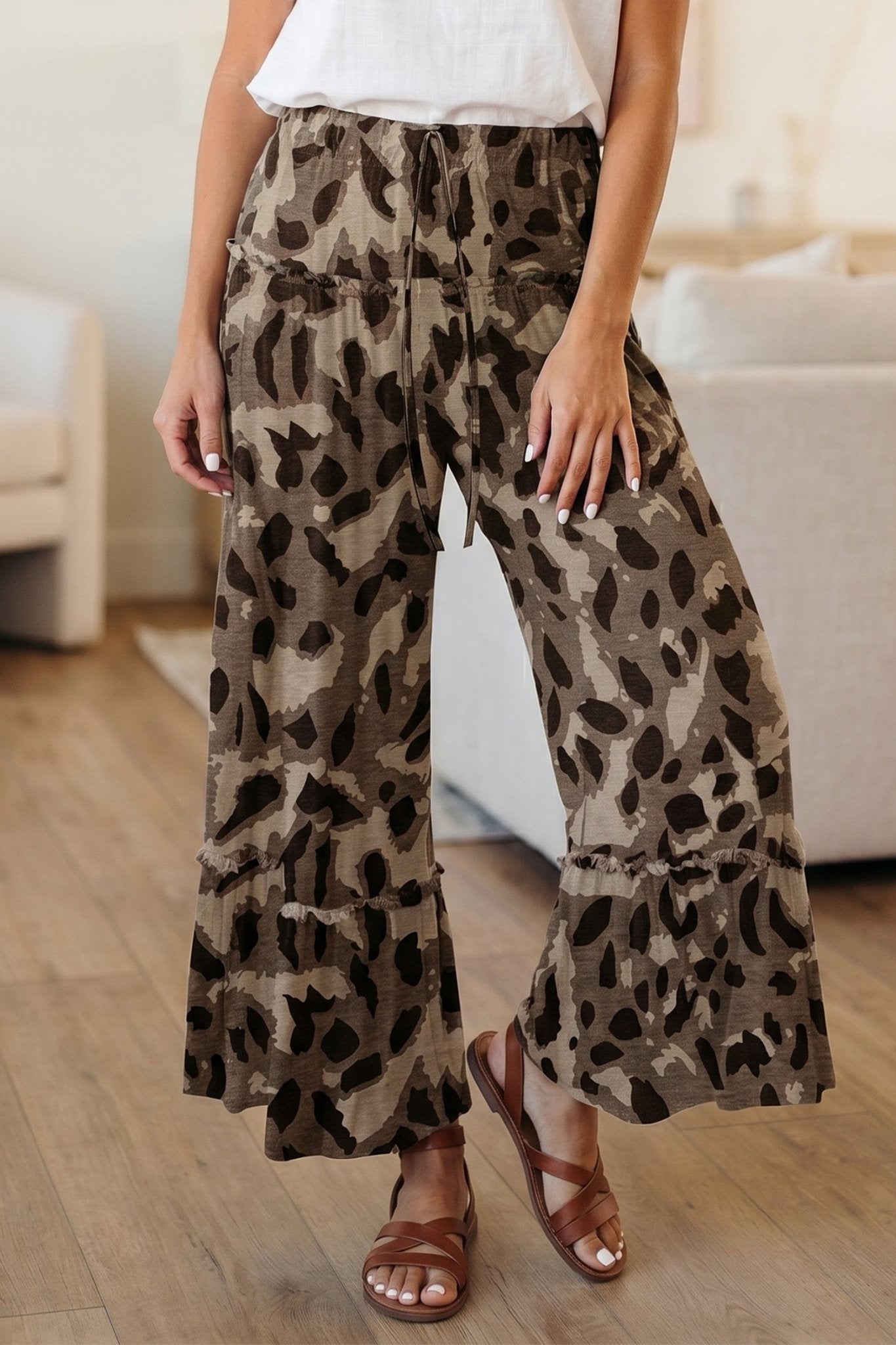 Brown Camo Print Wide Leg Casual Pants - Loving It Shop