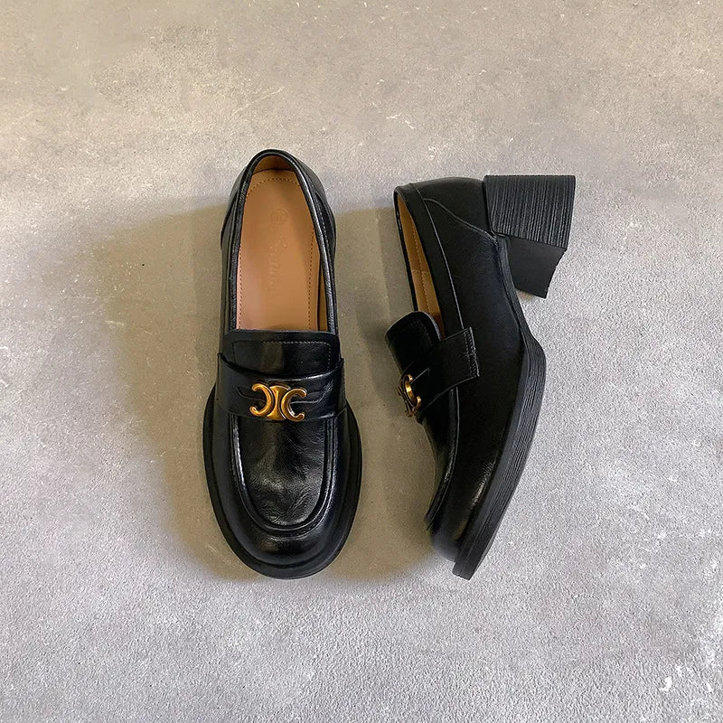 Round Toe Block Heel Loafers - Loving It Shop