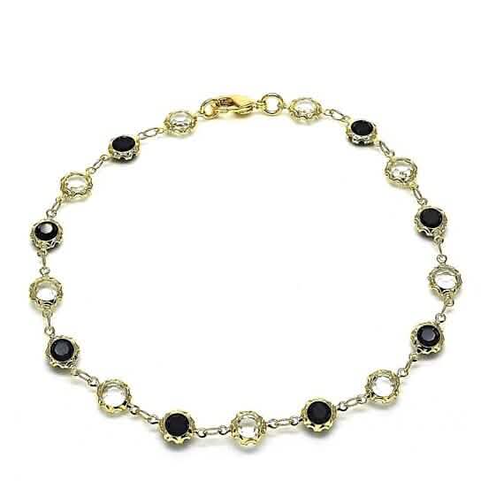 18k Gold Filled High Polish Finsh Gold Crystal Black And White Round Anklet 10&