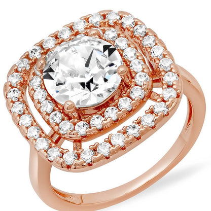 18K White Gold Plated Brass Square Engagement Ring Adorned with Swarovski Crystals
