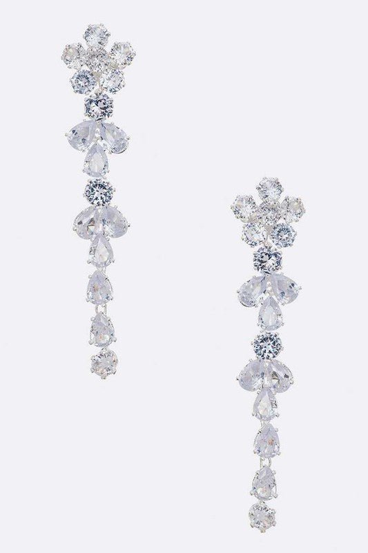 CZ Flower Long Chandelier Earrings - Loving It Shop