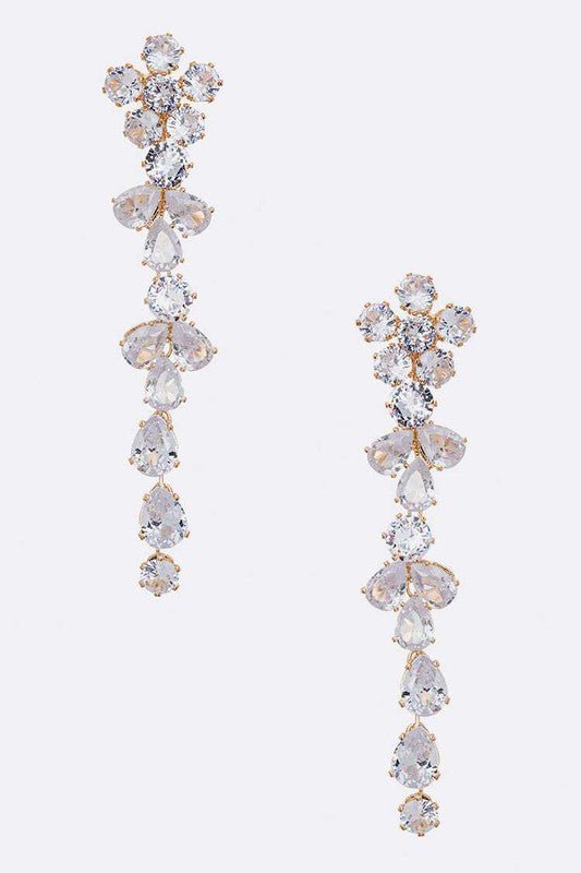 CZ Flower Long Chandelier Earrings - Loving It Shop