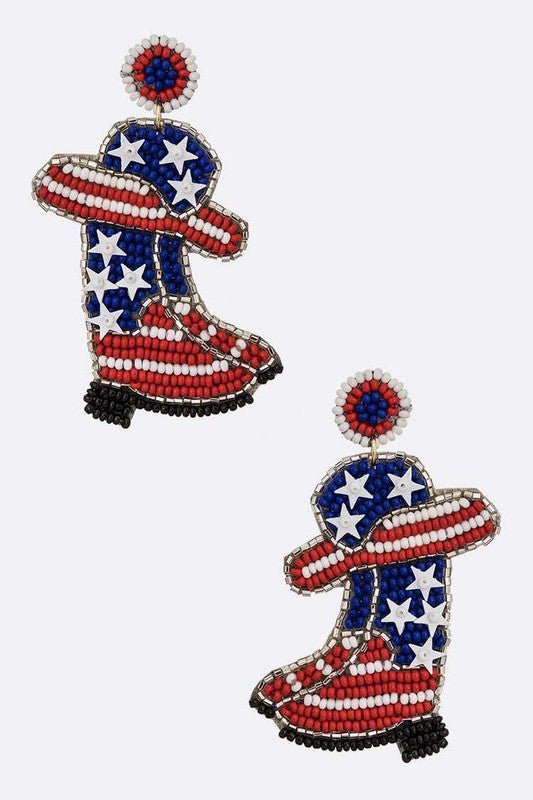USA Flag Beaded Boots And Hat Earrings - Loving It Shop