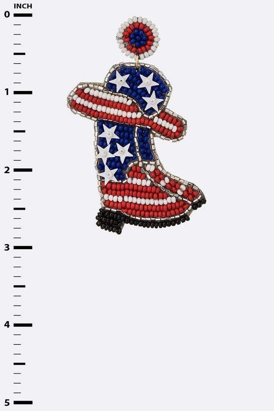 USA Flag Beaded Boots And Hat Earrings - Loving It Shop