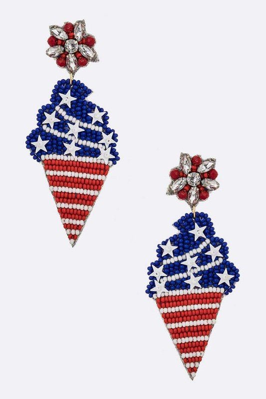 USA Flag Beaded Ice Cream Cone Earrings - Loving It Shop