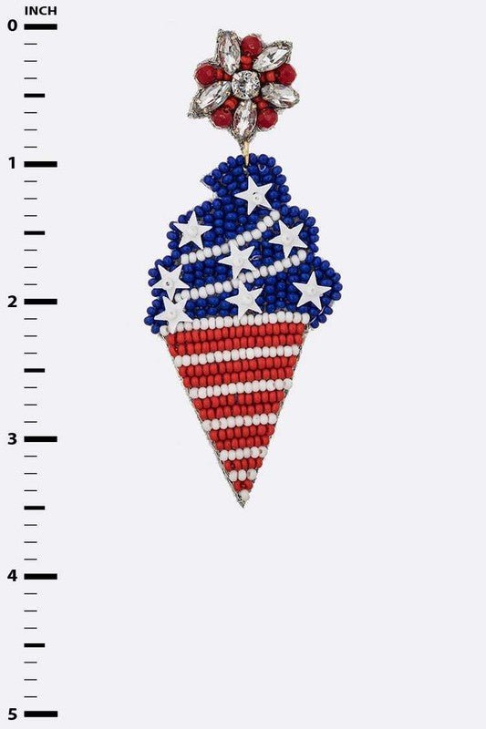 USA Flag Beaded Ice Cream Cone Earrings - Loving It Shop