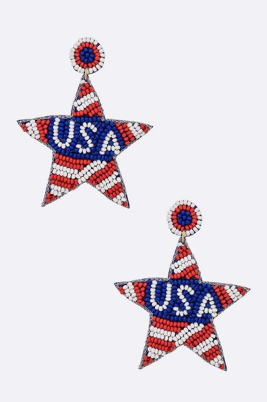 USA Flag Star Iconic Beaded Earrings - Loving It Shop