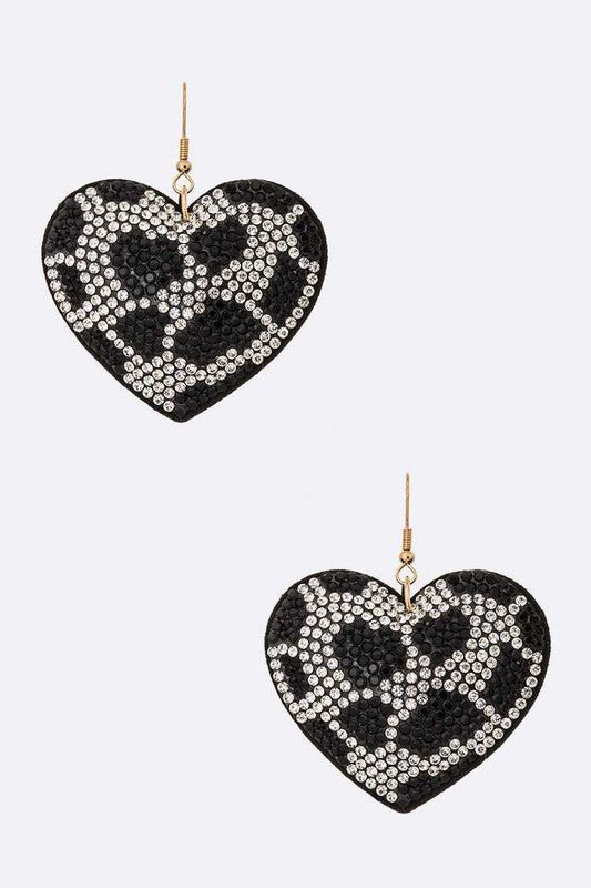 Cow Print Rhinestone Heart Pillow Earrings - Loving It Shop