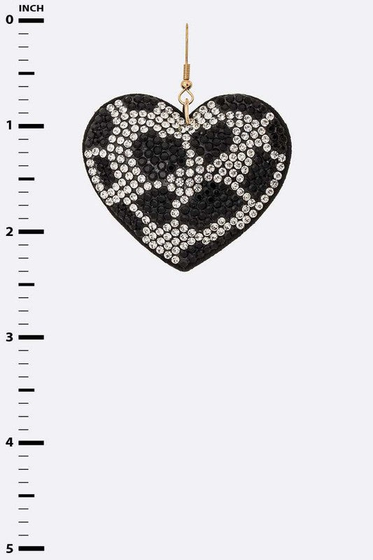 Cow Print Rhinestone Heart Pillow Earrings - Loving It Shop