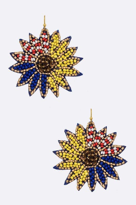 USA Flag Sunflower Beaded Earrings - Loving It Shop