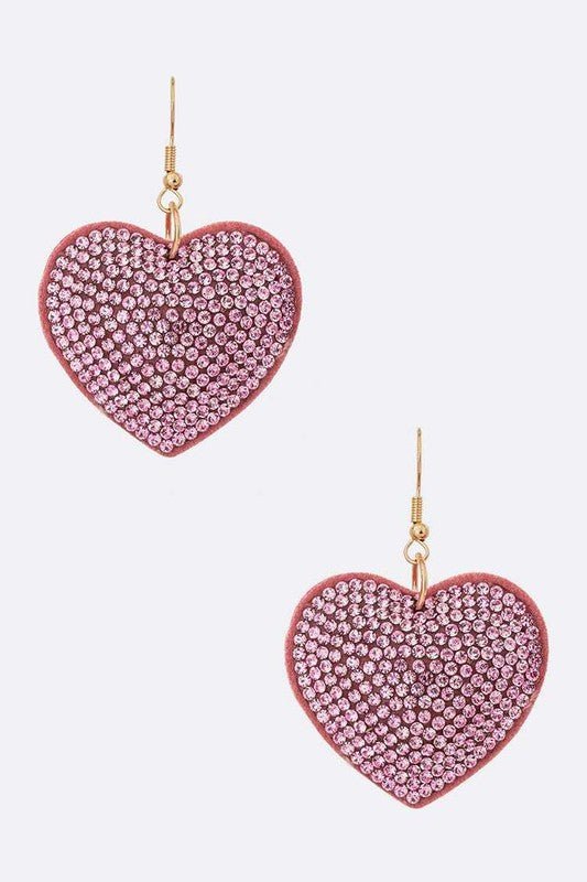 Rhinestone Heart Pillow Earrings - Loving It Shop