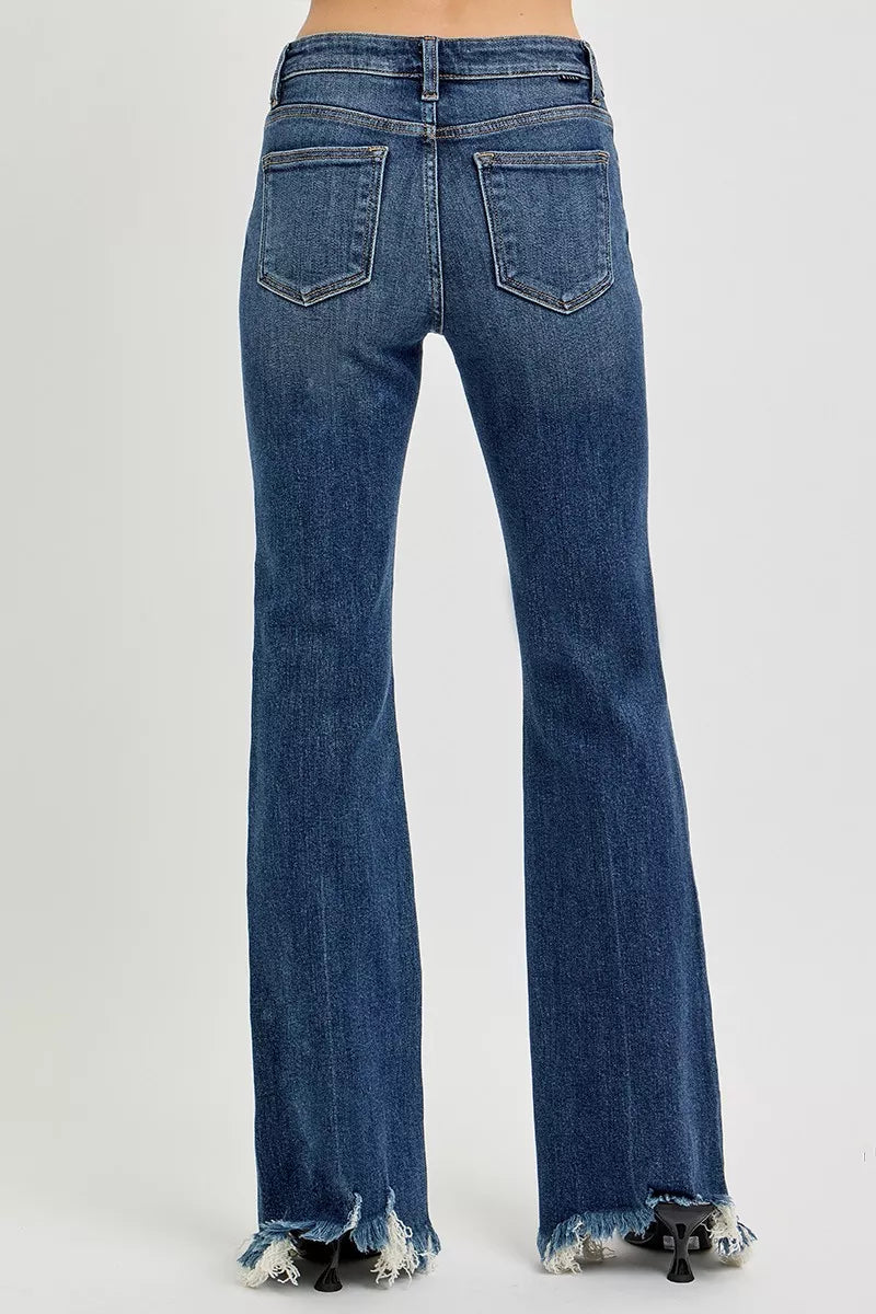 Full Size Mid Rise Flare Frayed Hem Jeans Plus Size