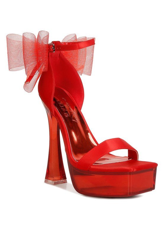 Kiri Satin Clear High Heeled Bow Sandals - Loving It Shop