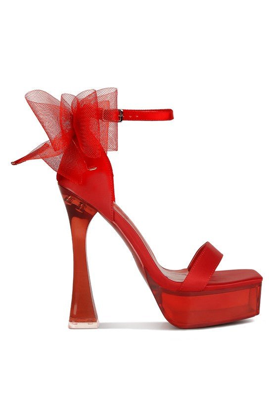 Kiri Satin Clear High Heeled Bow Sandals - Loving It Shop
