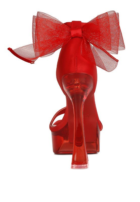 Kiri Satin Clear High Heeled Bow Sandals - Loving It Shop