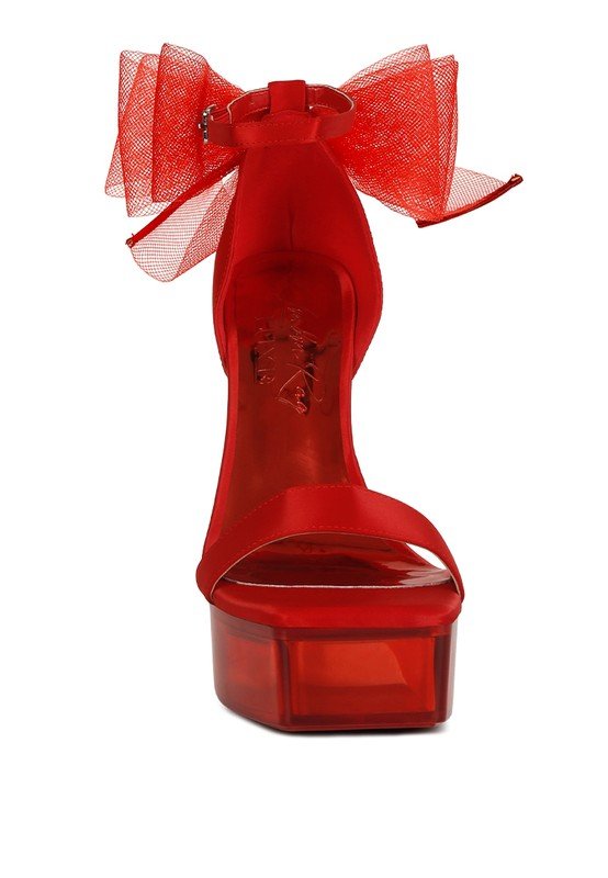Kiri Satin Clear High Heeled Bow Sandals - Loving It Shop