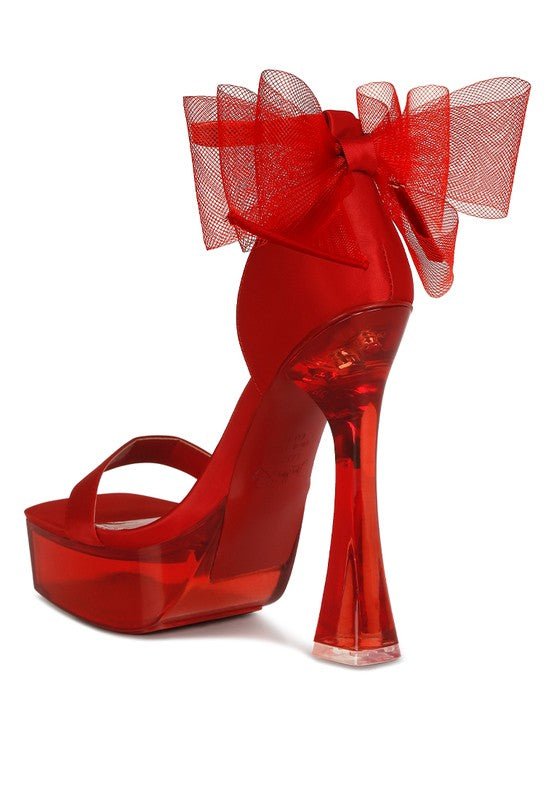 Kiri Satin Clear High Heeled Bow Sandals - Loving It Shop
