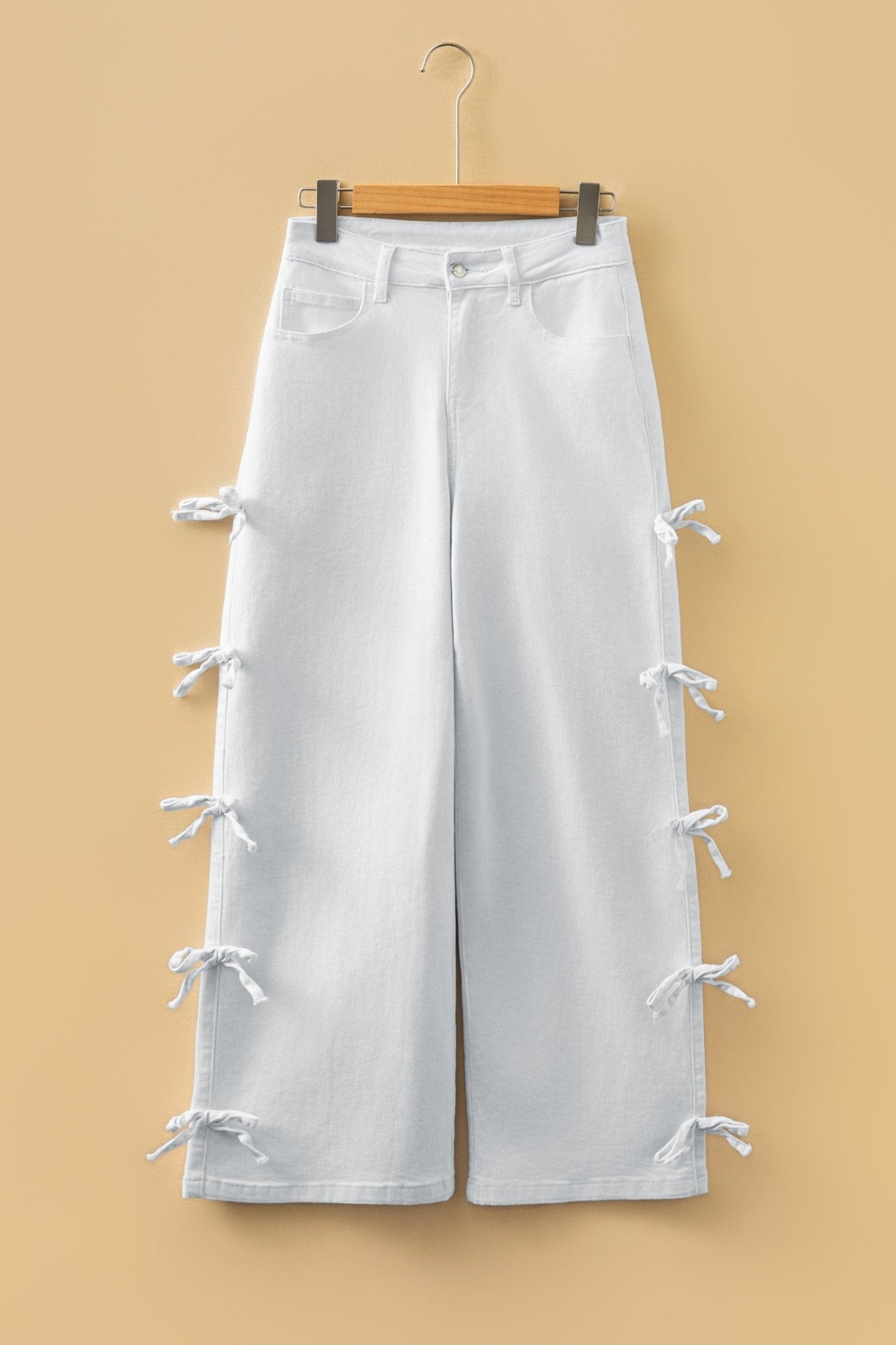 White Bow Knot Side Detail Straight Leg Loose Jeans - Loving It Shop