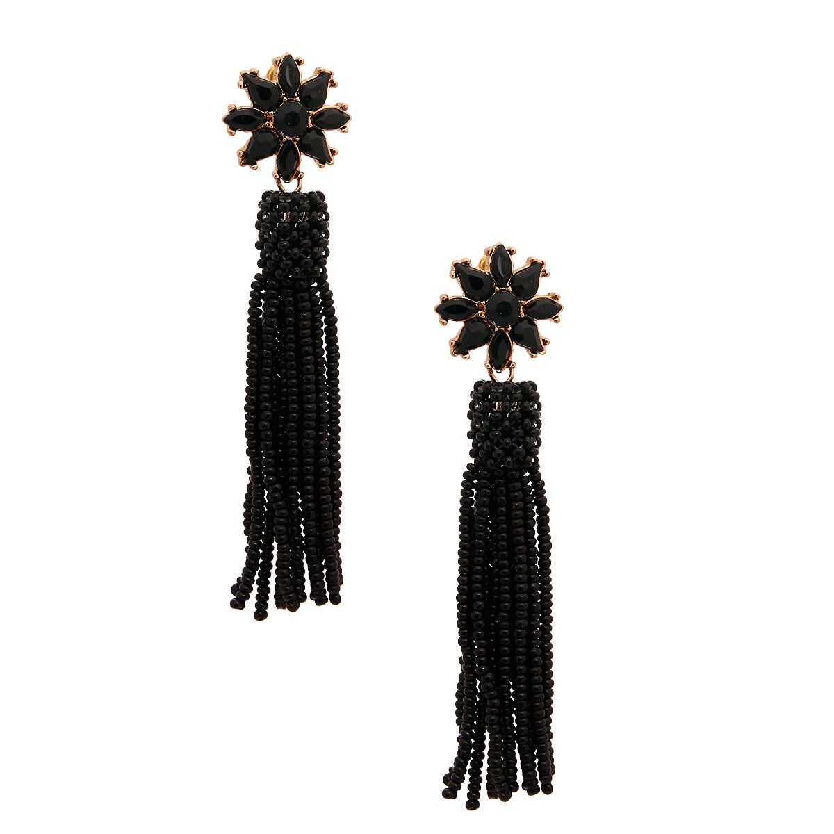 Seed Bead Earrings Black Flower Stylish Statement Jewelry