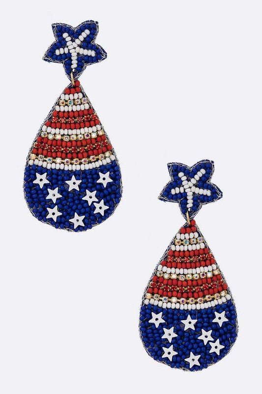 USA Flag Print Beaded Iconic Earrings - Loving It Shop