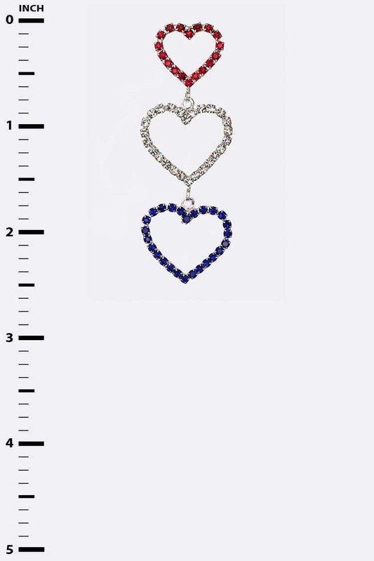 Patriot Color Rhinestone Heart Drop Earrings - Loving It Shop