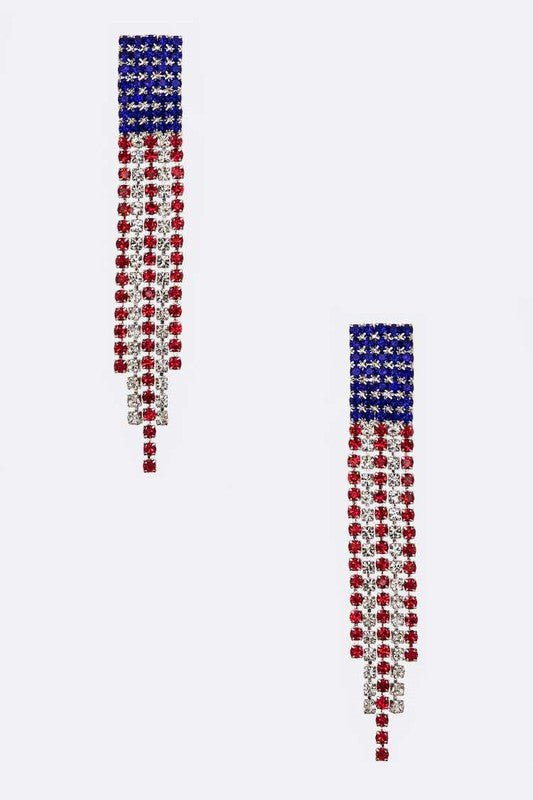American Flag Rhinestone Fringe Earrings - Loving It Shop