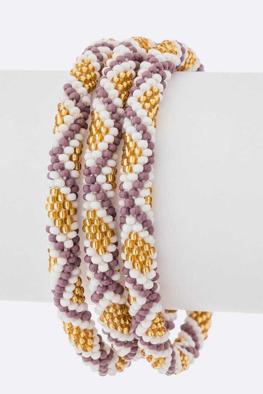 Lavender Gold Nepal Roll Up Bracelet Set - Loving It Shop