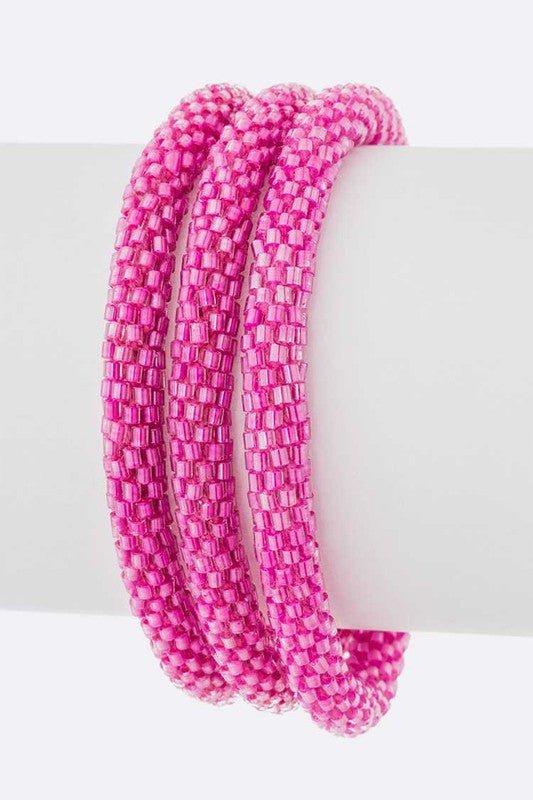 Fuchsia Nepal Roll Up Bracelet Set - Loving It Shop
