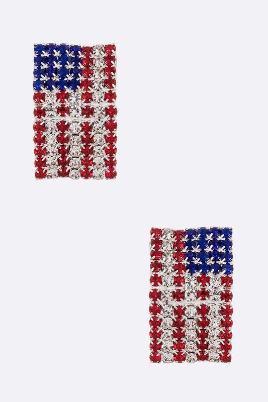 Rhinestone American Flag Earrings - Loving It Shop