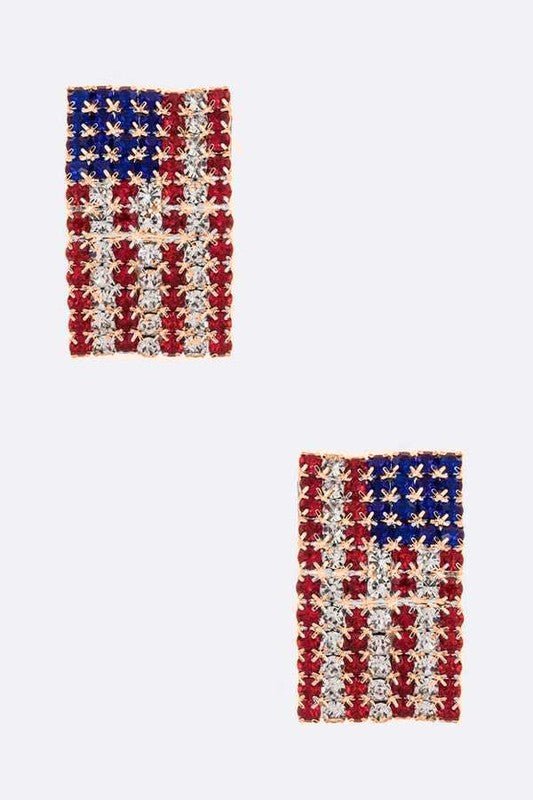 Rhinestone American Flag Earrings - Loving It Shop