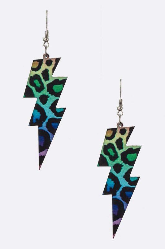 Mix Color Leopard Print Lightening Bolt Earrings - Loving It Shop