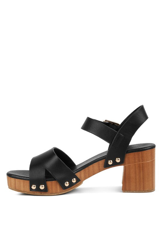 Campbell Faux Leather Textured Block Heel Sandals