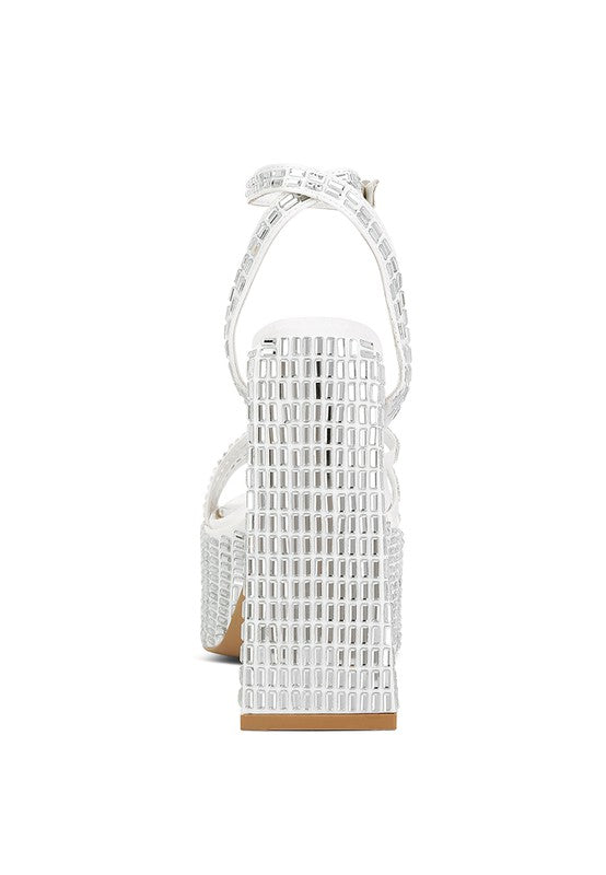 Lustrous Mirror Embellished Flare Heel Sandals