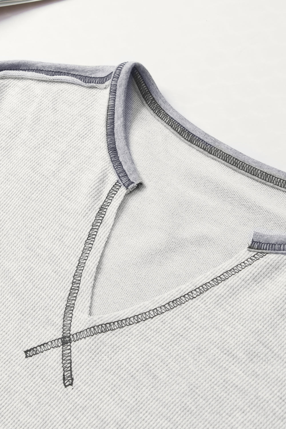Gray Exposed Seam Ribbed Patchwork V Neck Sweatshirt - Loving It Shop