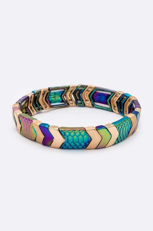 Holographic Mix Textured Stretch Chevron Bracelet - Loving It Shop