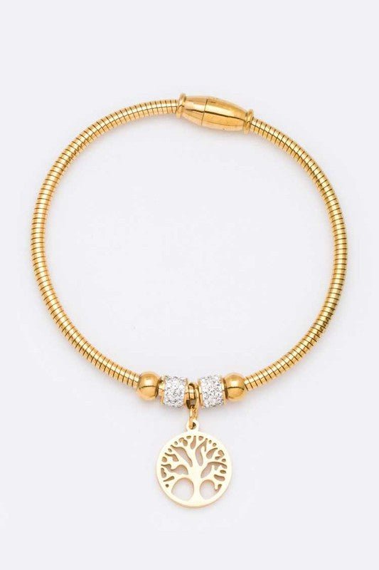 Stainless Steel Tree Charm Wired Bracelet - Loving It Shop